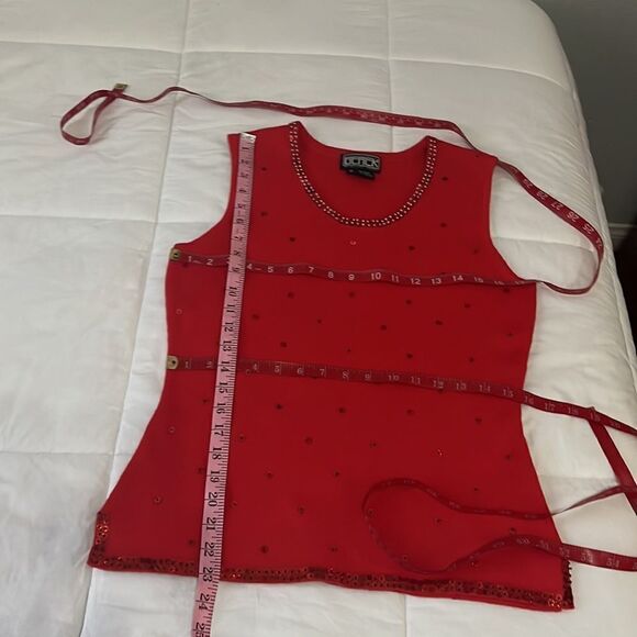 Berek Takako Sakon Sweater Cropped Bolero Set Medium Sequined Beaded Red White - Picture 12 of 14